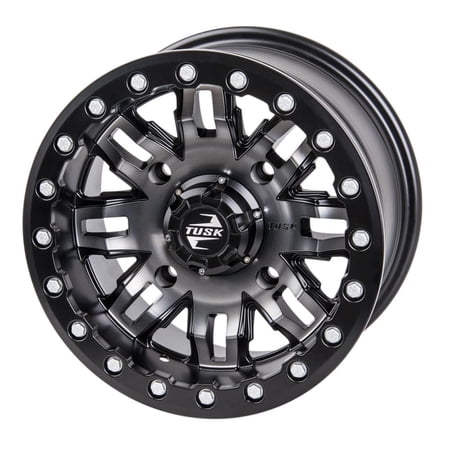 Tusk 4/156 Teton Beadlock Wheel 14x7 4.0 + 3.0 Gun Metal/Black for Kawasaki Mule Pro-Fxt 820 Platinum Ranch Edition 2022-2023
