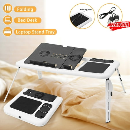 Portable Adjustable Folding Laptop Notebook Computer Desk Table Universal E-Table Holder Home Sofa Couch Bed Tray Office Carpet (With Cooling Fans Stand + USB (Best Laptop Stand For Couch)