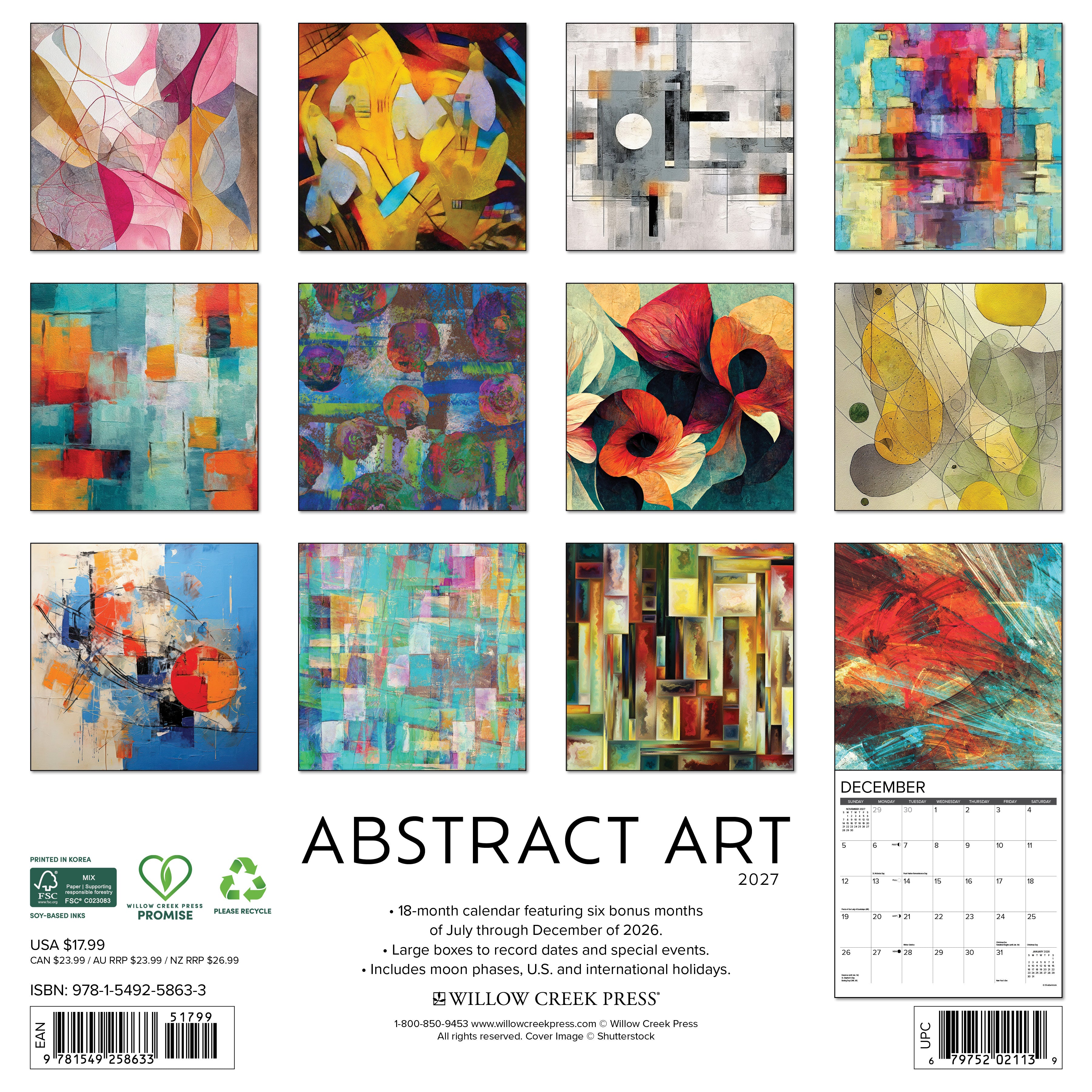 Willow Creek Press, Abstract Art 2027 Wall Calendar