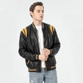 thumbnail image 2 of Men's PU Faux Leather Full-Zip Bomber Jacket Stand Collar Fleece Windproof Lightweight Motorcycle Racing Coat Outwear, 2 of 4