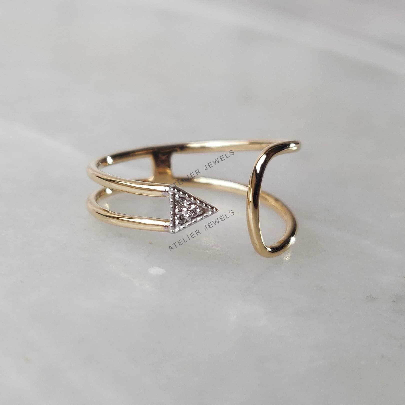14K Yellow Gold Diamond Ring, Alternative Engagement Ring, Diamonds Solid 14K Yellow Gold Ring, Valentine Gift, Diamond Jewelry
