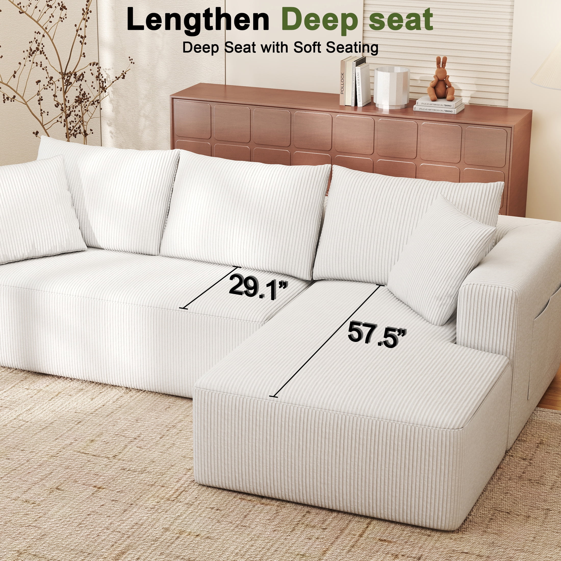 その他 CabCallawayACMEFurnitureDELMAR SOFA3P DEALTOPS 104'' Modular L-Shape Sectional Sofa with Chaise, Comfy