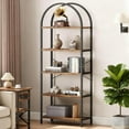 thumbnail image 1 of 5 Tier Arched Bookshelf, Industrial Open Back Bookcase, Modern Freestanding Display Shelving Unit Storage Rack with Metal Frame for Bedroom Living Room, Brown, 1 of 8