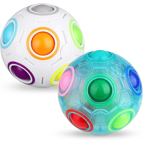 Sensory Fidget Toy Set Rainbow Puzzle Balls, Matching Color Memory Game Fidget Cube Magic Block Stress Relief Anti Anxiety Autism Brain Teasers Thinking Stocking Stuffers Gift Kids Adults(2PCS)
