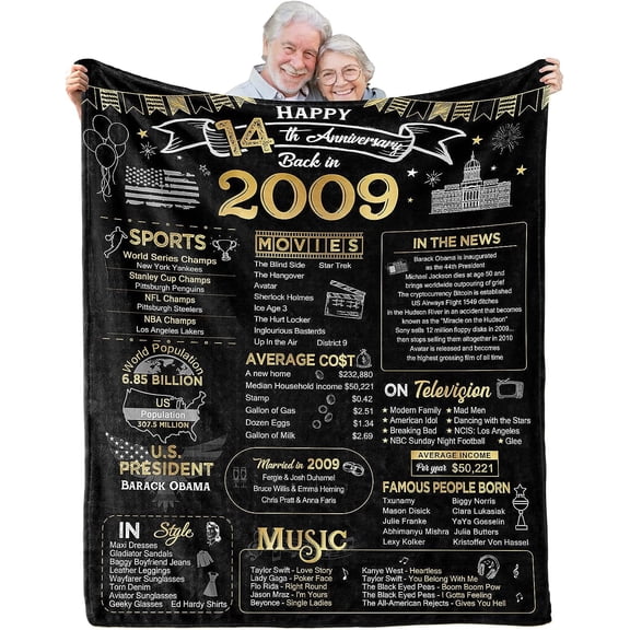 14th Anniversary Blanket Gifts Gift for 14th Wedding Anniversary Ivory Gifts for 14th Anniversary 14 Years of Marriage Gifts for Her Couple Wife Husband Back in 2009 Blanket 60Lx50W