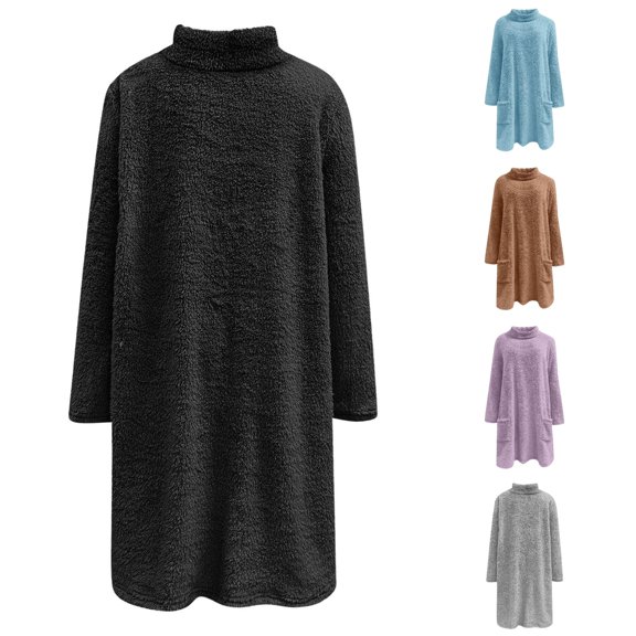 Solthread Womens Sherpa Tunic Sweatshirt Turtleneck Long Sleeve Side Pockets Pullover Casual Travel Outfit Relaxed Wardrobe Tops