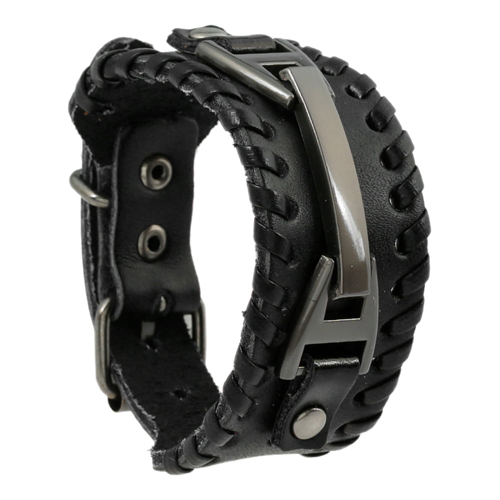 HK Fashion Women Men Punk Leather Bangle Alloy Wristband Cuff Bracelet Jewelry 