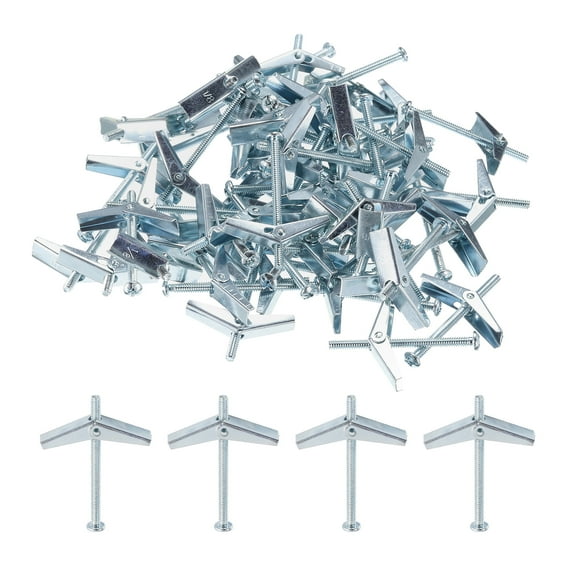 Uxcell 60Pack Spring Toggle Bolt Anchors, 1/8"x2" Butterfly Anchors Carbon Steel Round Head Toggle Bolt