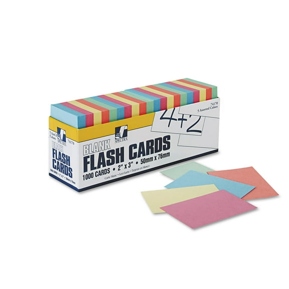 Pacon Blank Flash Cards with Dispenser Box, 5 Assorted Colors, Unruled 3" x 2", 1000 Cards
