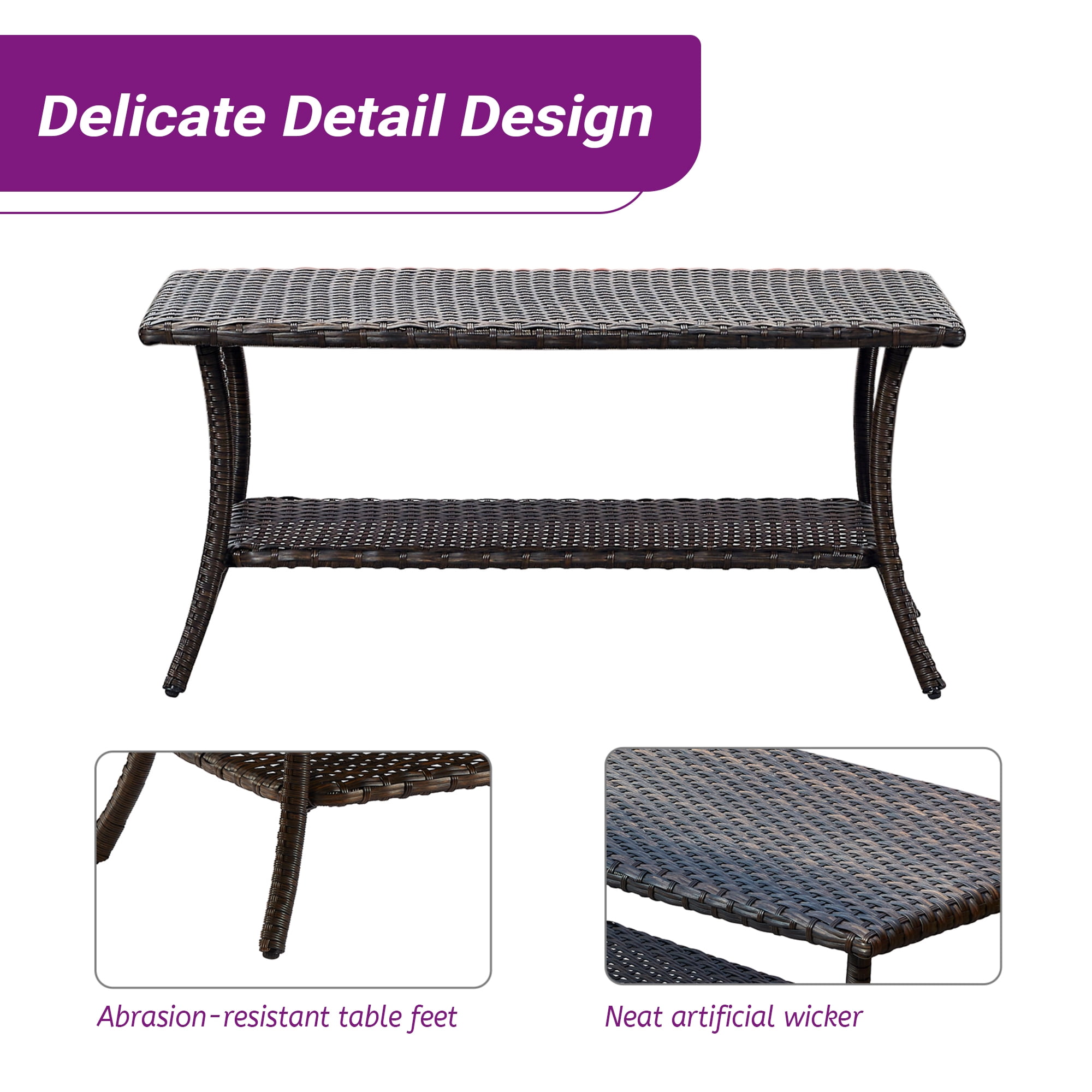 PARKWELL Outdoor Wicker Coffee Table Full Wicker Table Top Rattan Patio Coffee Table, Brown