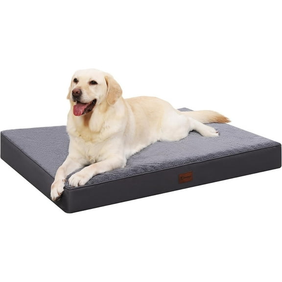 Waterproof Dog Bed Medium Size Dog Dog Beds for Crate with Removable Washable Cover Egg-Crate Foam Pet Pad Mat with Anti-Slip Bottom, 35x22 Inch, Grey