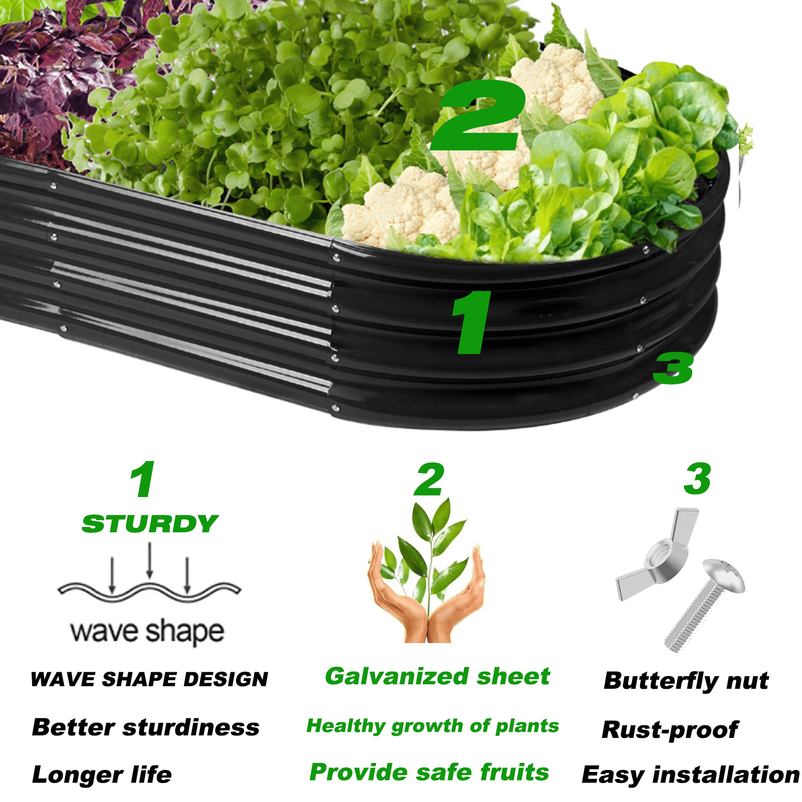Asotewt Raised Garden Bed 5ft Oval Large Rot-Resistant Galvanized Metal Planter Box, 60"D x 29"W x11"H,Black