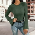 thumbnail image 2 of Lenpel Women's Lightweight Sweaters Trendy Crew Neck Ribbed Knit Bell Long Sleeve Shirts Soft Casual Blouses(Army Green,X-Large), 2 of 5