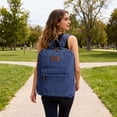 thumbnail image 4 of BadPiggies Denim Backpack for Women & Men Retro Rucksack Basic Bookbag High School/College Students Travel Laptop Bag - Navy, 4 of 10