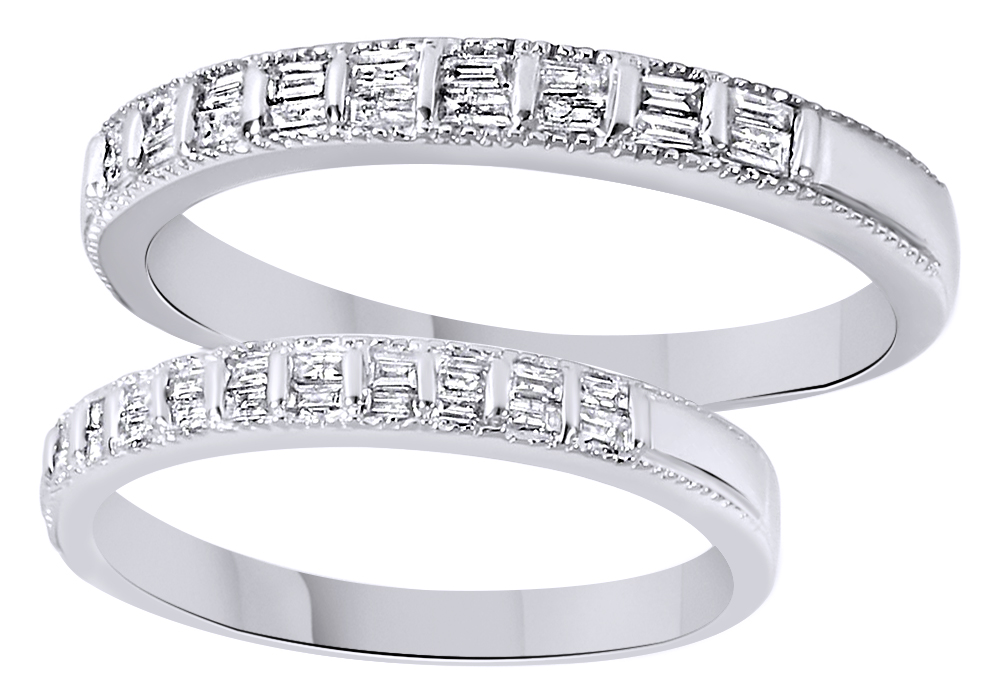 AFFY White Natural Diamond His And Hers Wedding Band Set in 14K White Gold (0.5 Cttw)