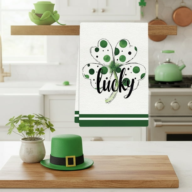 Decoraciones para el Día de San Patricio, Accesorios para el Día de San Patricio, Regalos para el Día de San Patricio, Toalla de cocina para el Día de San Patricio, Toalla de tréboles verdes, Decoraci