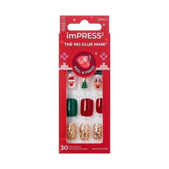 KISS imPRESS Holiday Press On Nails, ‘The Magic’, Multicolor, Short Squoval, 30 Count