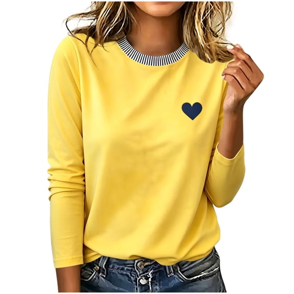 Hurxie Womens Tops Crewneck Soft Long Sleeve Shirts Fall Clothes Casual Tshirts Basic Tee Yellow,M