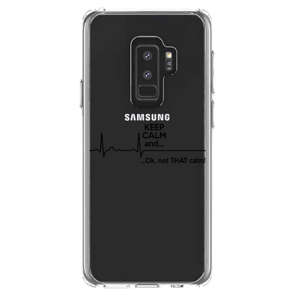 DistinctInk Clear Shockproof Hybrid Case for Samsung Galaxy S9  PLUS (6.2" Screen) - TPU Bumper Acrylic Back Tempered Glass Screen Protector - Keep Calm and…. Flatline