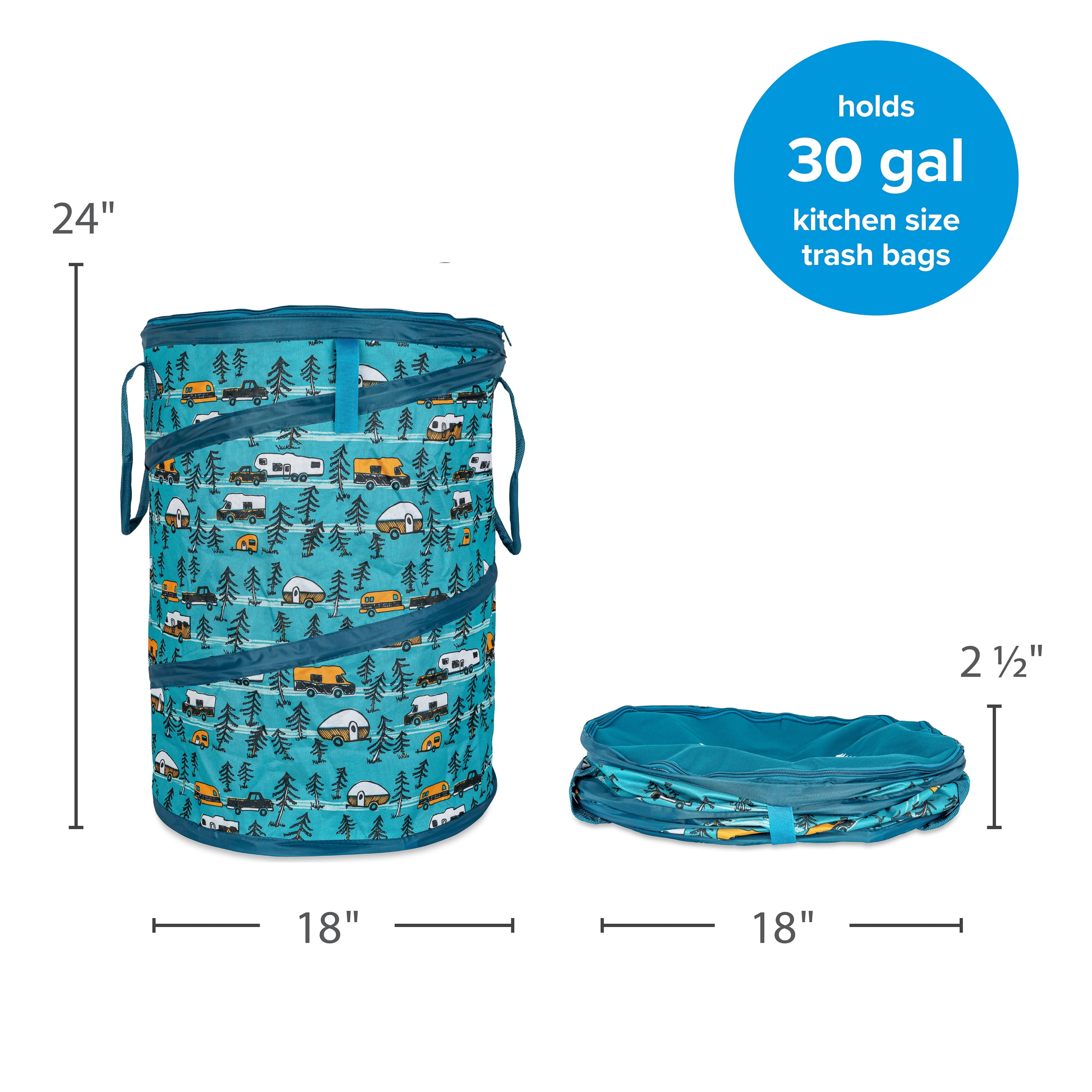 Camco Life is Better at the Campsite Pop-Up Container - Picnic Trash Can - 18 by 24-in, Teal (42987)