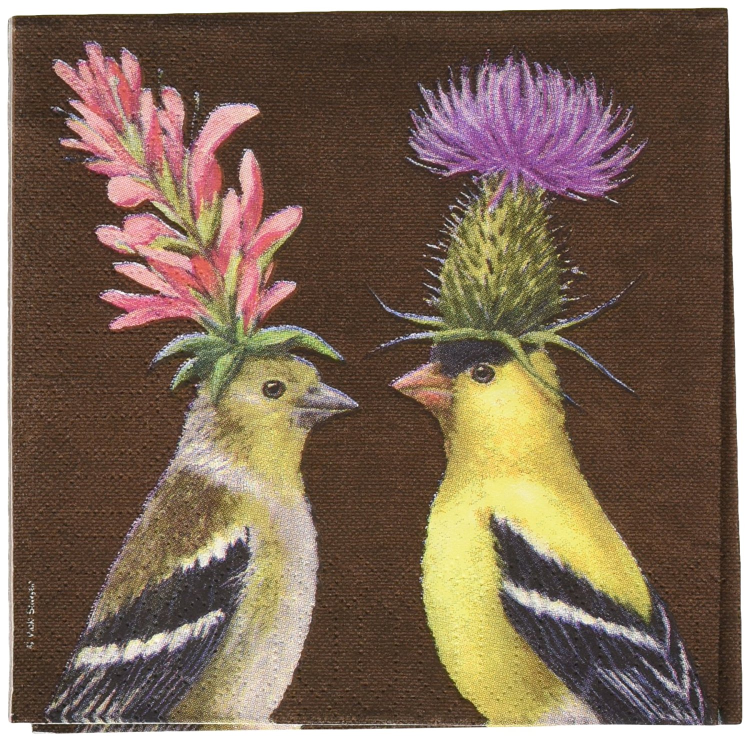 Vicki Sawyer Goldfinch Couple Paper Cocktail Napkins, Multicolor