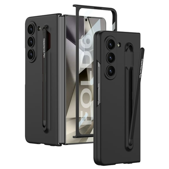 ELEHOLD Case for Samsung Galaxy Z Fold 6, Ultra-thin Hinge Protection Case with S Pen Slot & Screen Protector,Black