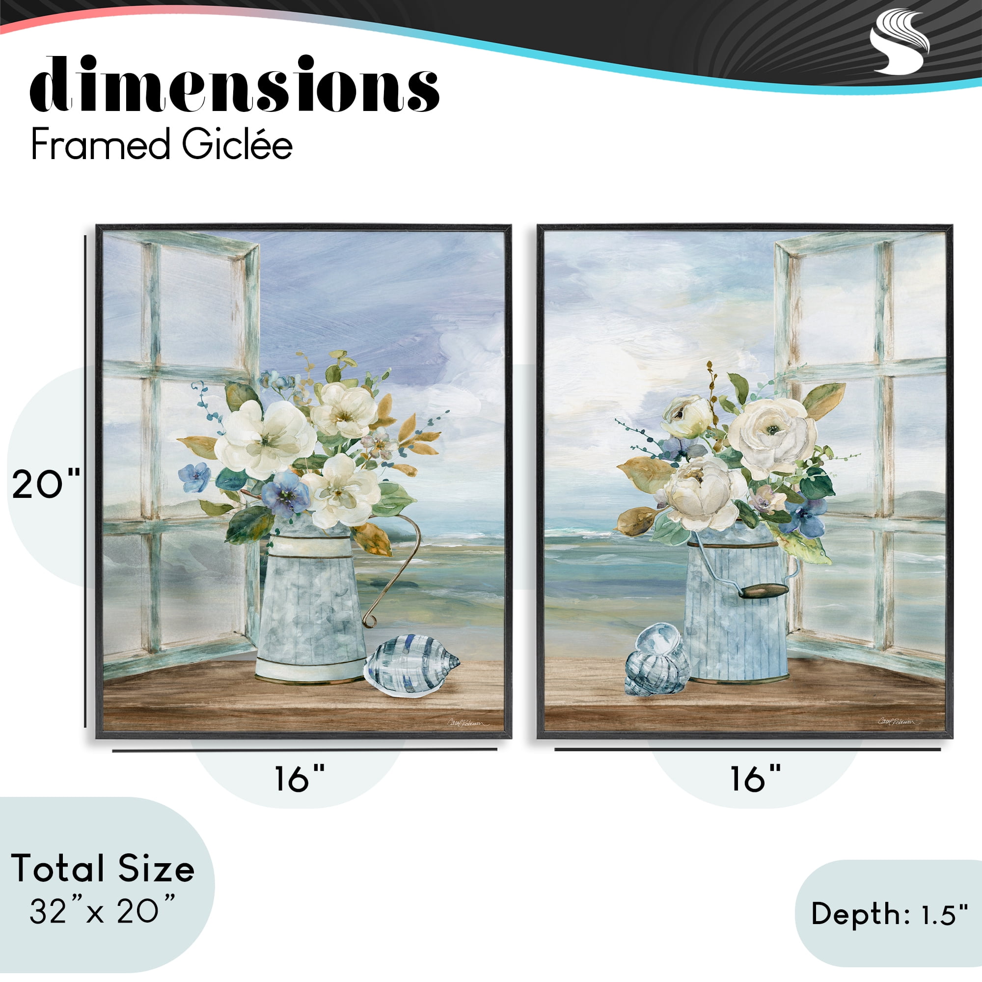 Stupell Industries Seaside Bouquets in Window 2 Piece Black Framed Giclee Art Set, design by Carol Robinson