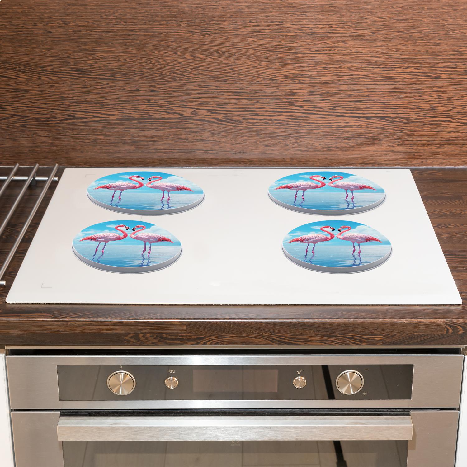 Round Stove Burner Covers 4 Pcs for Home Decor Cooktop Decorative ,Pink Flamingo colorful, Metal Round Stove Burner Covers 8Inch And 10Inch