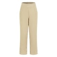 thumbnail image 4 of TANGQIOP Causal Pants for Women Solid Color Striped Straight Wide Leg Elasticized High Waisted Pocketed Button Breathable Khaki M, 4 of 9