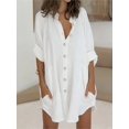 thumbnail image 4 of Plus Size 2024 Summer New Women‘s V-Neck Solid Color Single Row Button Dress Short Sleeve Comfortable Peplum Summer Best Choice QZX, 4 of 7