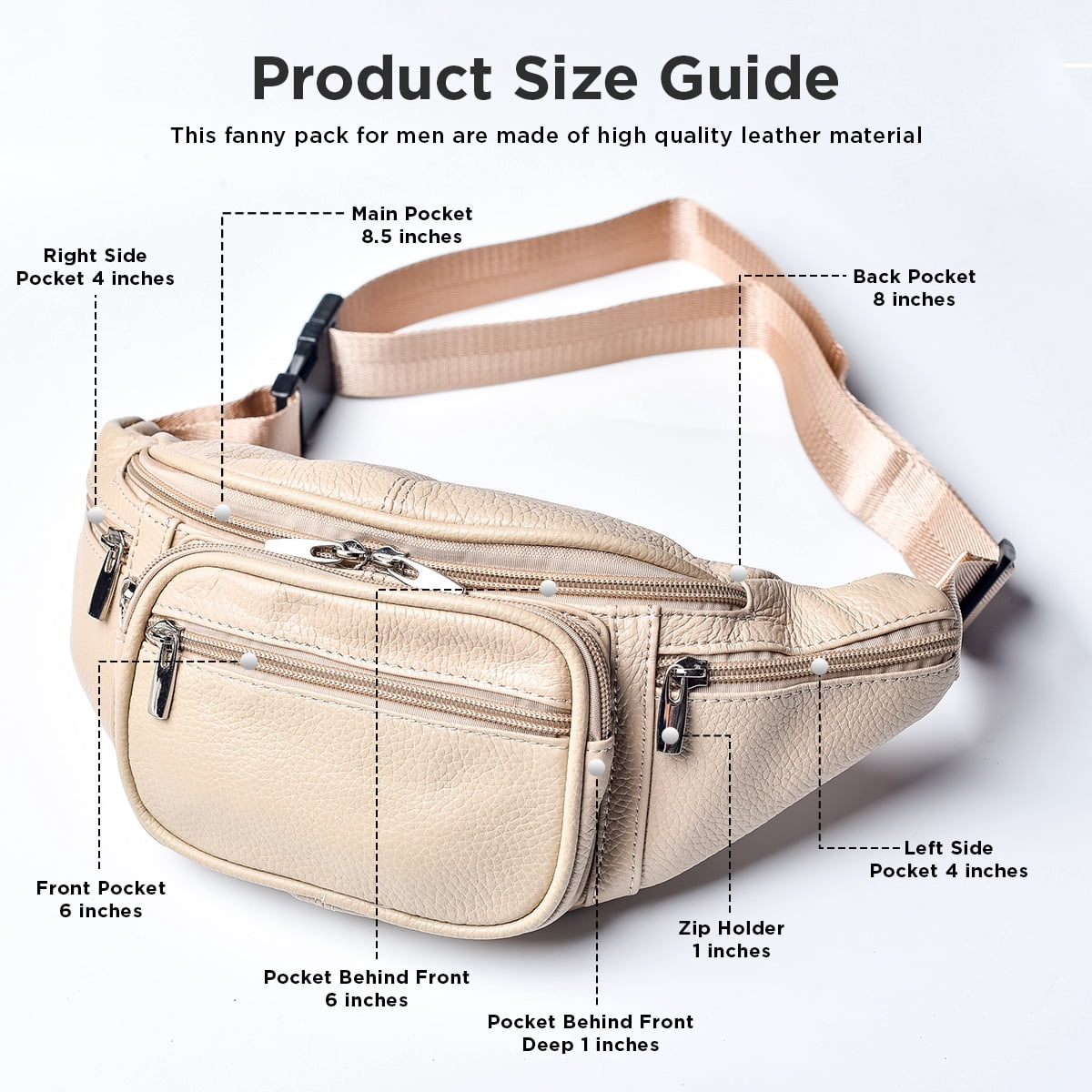 Fanny Pack Leather Waist Bag Hip Belt Zipper Pouch Pocket Travel Sport for Men