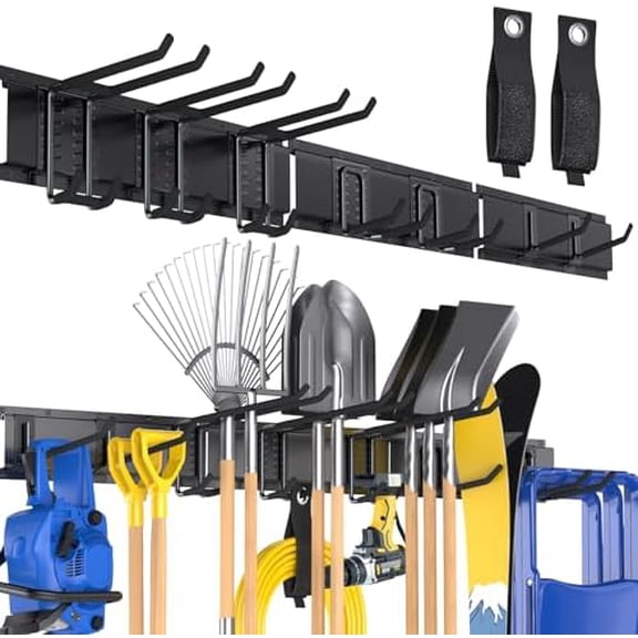 Garage Storage, Wall Mount Tool Storage Rack, 48 Inch Heavy-Duty Garage Organization Hook Set with Adjustable Rails, Tool Organizers and Storage Broom Holder Wall Mount, Gifts for Men