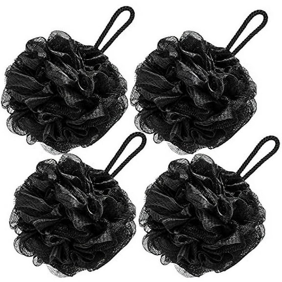 VANZAVANZU Bath Loofah Large 75g Shower Sponge Body Scrubber Mesh Pouf for Men and Women, Set of 4 (Black)