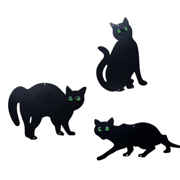 3Pcs Black Cat Metal Garden Stakes with Reflective Eyes Cat Stakes Bird Deterrent Outdoor Cat Decorative Stakes for Home Garden Decor