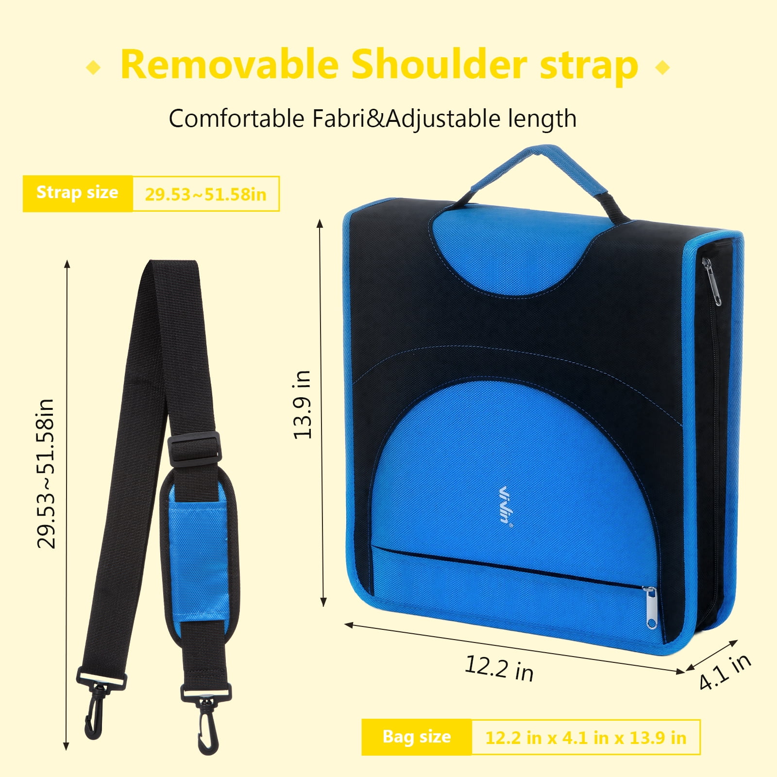 ViVin Zipper Binder 2 Inch O-Ring 450 Sheet Capacity, Multiple Tab and Zip Pockets, Office Supplies,Blue&Pink