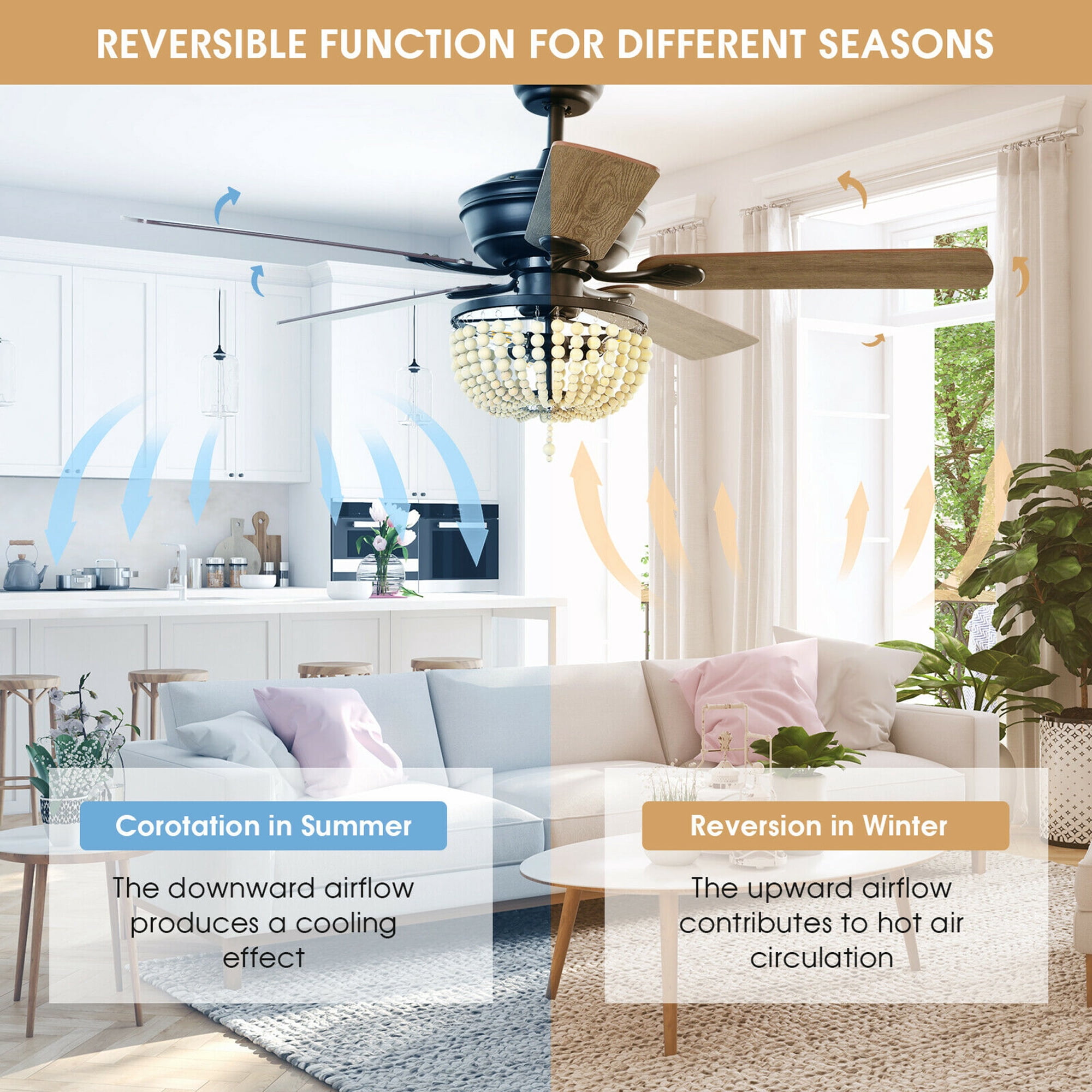 Gymax 52'' Reversible Blades Retro Ceiling Fan Light w/ Remote Control Matte Black