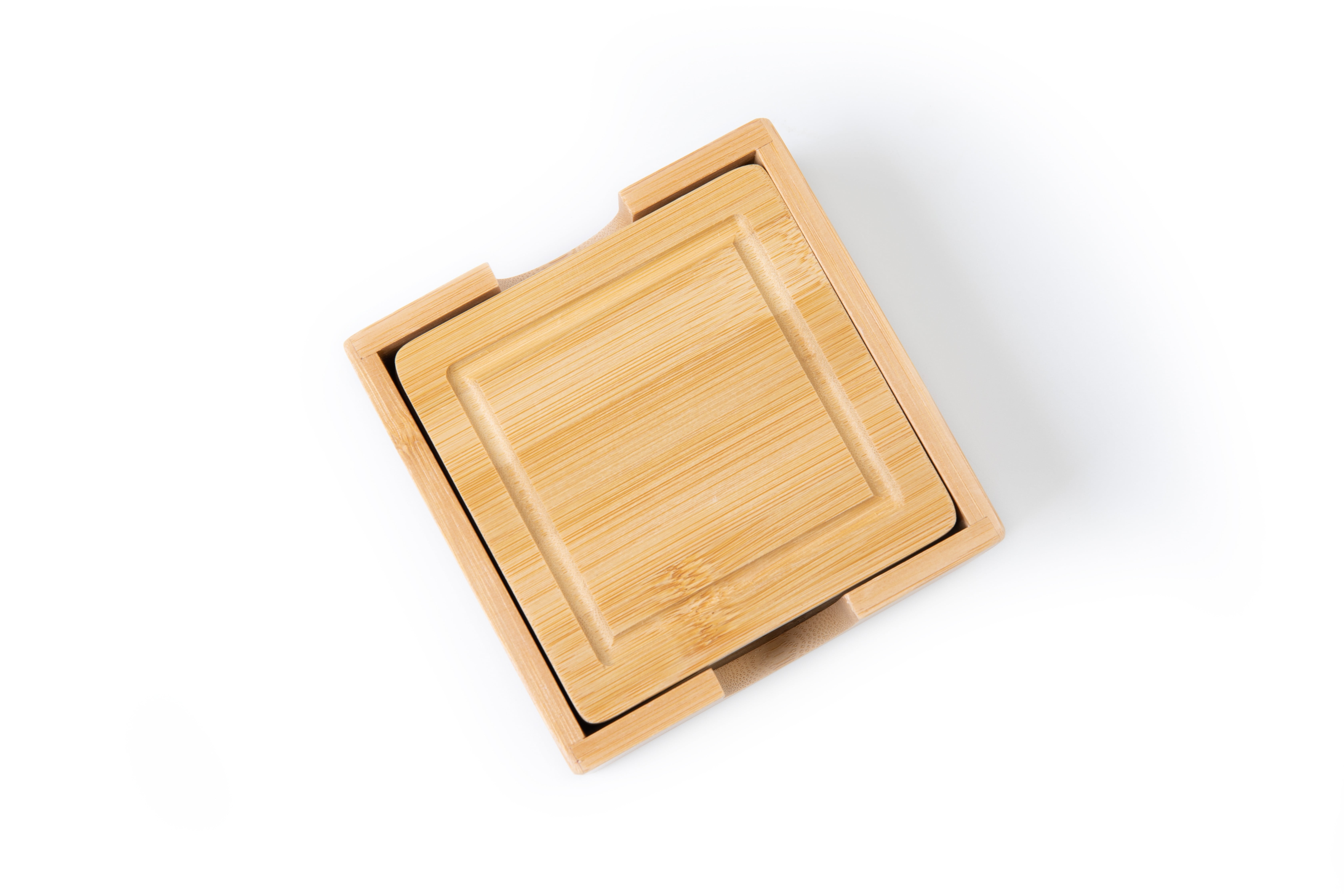 Better Homes & Gardens Natural Bamboo Coaster 4 Pack Set, 4.52 x 4.52 x 1.65 inch
