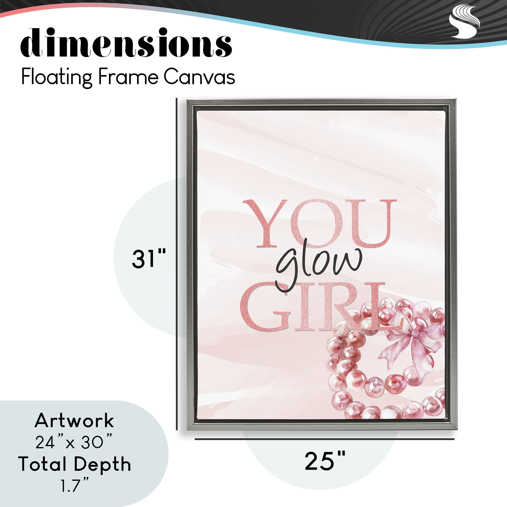 You Glow Girl Feminine Gray Framed Floater Canvas Wall Art, design by Kim Allen