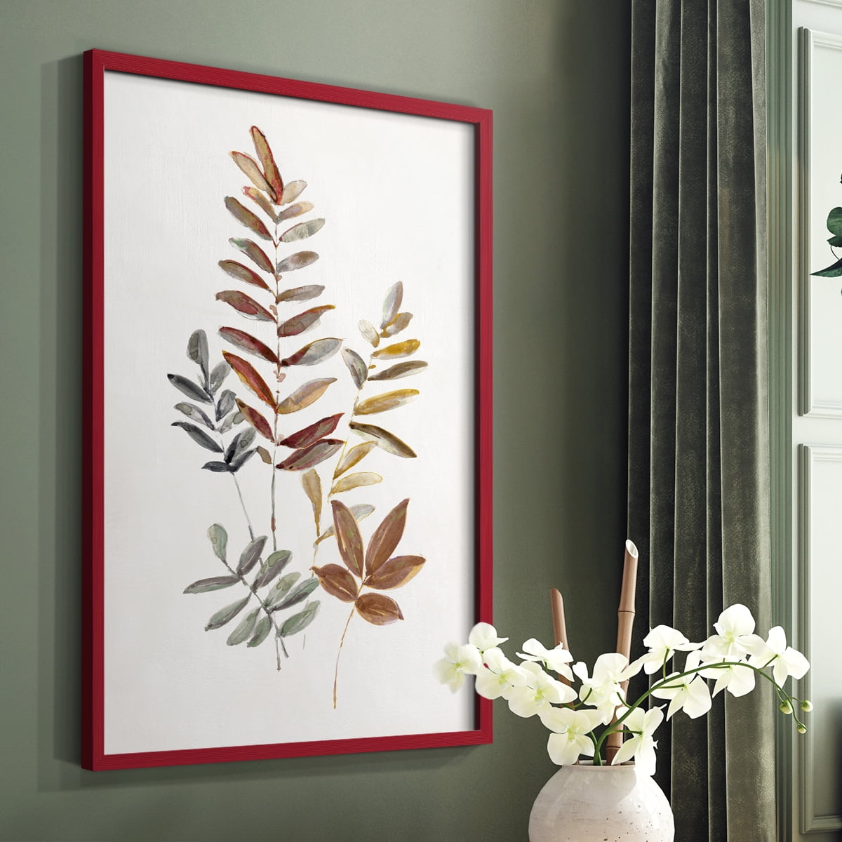 Autumn Leaves I Framed Print in Red Solid Wood Framed Print No Nail Hanging