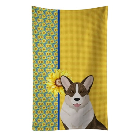 

Summer Sunflowers Brindle Cardigan Corgi Kitchen Towel 15 in x 25 in