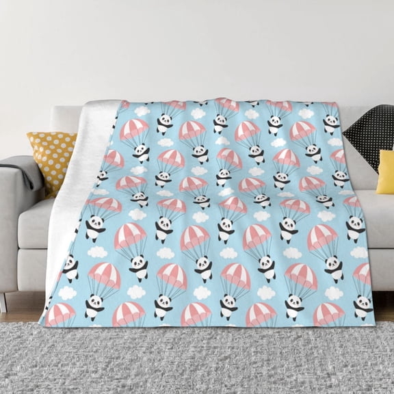 Honeii Cute Panda Flying in the Sky print throw blanket, crafted from cozy cotton flannel, offers versatile home decor as a bedding suitable for all seasons.-