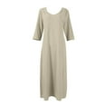 thumbnail image 7 of Tianiyouqing Linen Maternity Dresses for Women Midi Half Sleeve V Neck Cocktail Comfy Long Sundresses Elbow Length Vacation Boho A-Line Dresses Khaki S, 7 of 7