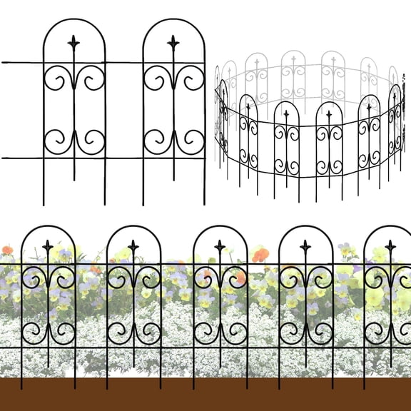 Thealyn Metal Decorative Garden Fence Border 32 in .H x 17.5 in .W (14 Panels, Total Length 20 feet) No Dig Fence Rustproof Wrought Iron Landscape Fencing for Flower Bed, Yard, Animal Barrier