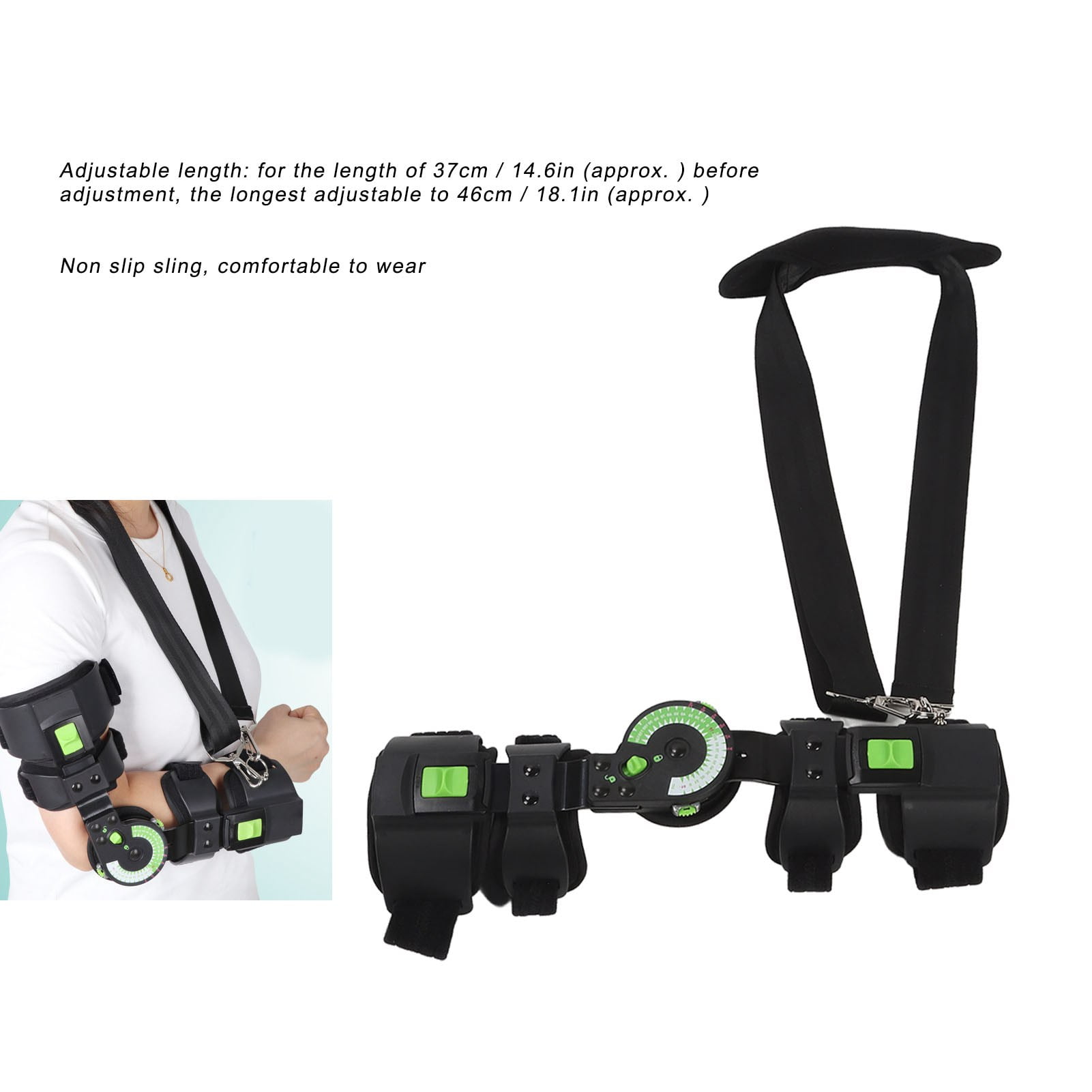 Nieyigj Adjustable Hinged Elbow Brace with Strap Sling Rehabilitation Support Corrective Orthosis Post Op Arm Splint Right Hand (20.08 inches / 51 cm)