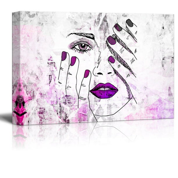 Wall26 Canvas Wall Art Purple Color Tone Sketch Of A Woman Face