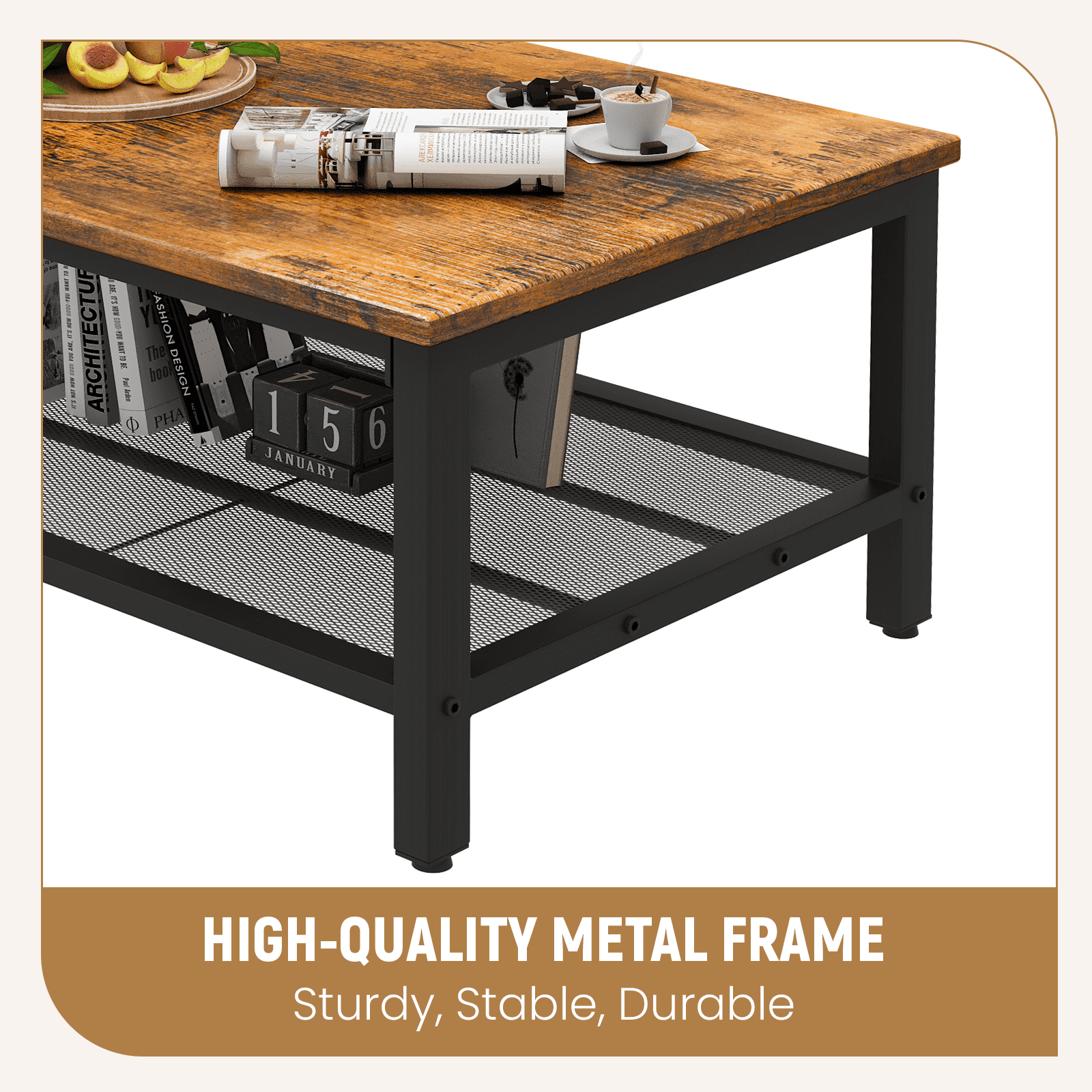 Lamerge Storage 3 Piece Modern Living Room Wooden Industrial Coffee Table Set，Brown