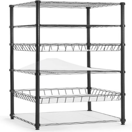 

NSF 2 to 4 Tier Stackable Wire Shelving Unit w/Baskets & Liner Rack Kitchen Bathroom Laundry Closet Wire Shelving Basket Shelves Rack Corner Shelves Silver Grey