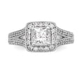 thumbnail image 4 of Solid 14K White Gold Diamond Side-Stones with Princess Cut CZ Cubic Zirconia Center Stone Cushion Halo Engagement Ring Size 5.5, 4 of 8