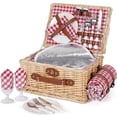 thumbnail image 1 of Cesta de pícnic HappyPicnic para 2 personas con manta impermeable roja, 1 of 9