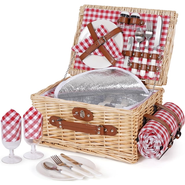 Cesta de pícnic HappyPicnic para 2 personas con manta impermeable roja